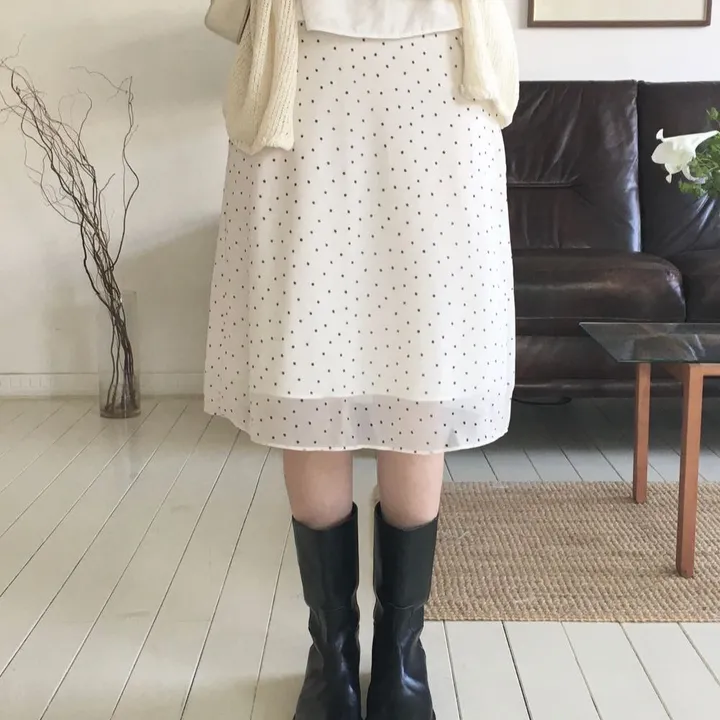 [도트point🤍/청순무드] 크림 도트 쉬폰 밴딩 미디 스커트 (2color) 추가 이미지 2