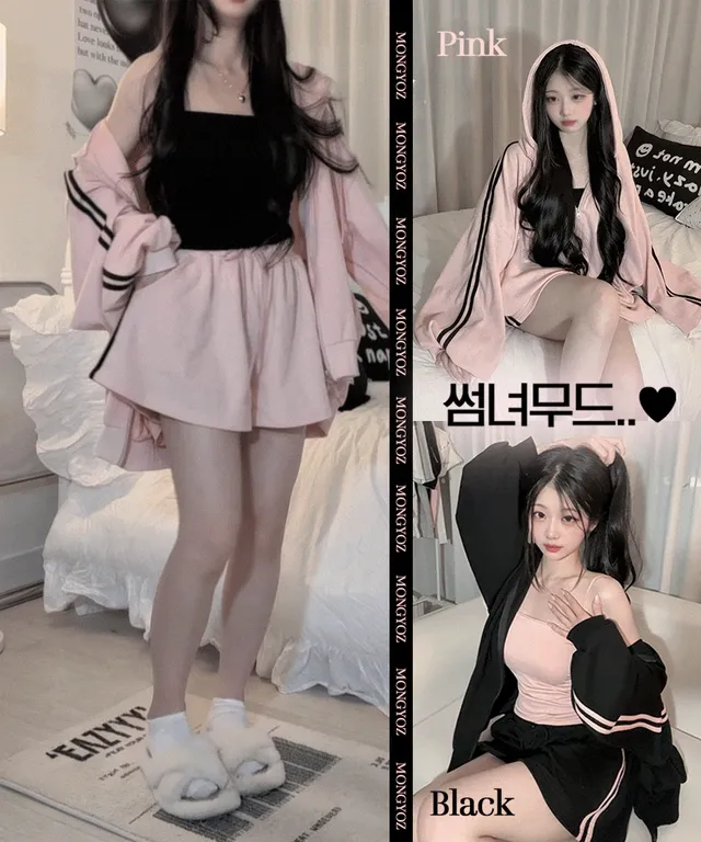 [썸녀세트ver.1🍧/MADE:]왕오버핏 긴팔 후드집업+숏팬츠 간절기 트랙트레이닝세트..💗100%국내제작 썸녀세트🫧 추가 이미지 3