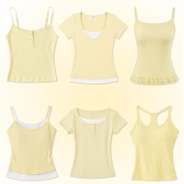 [lemon-core🍋] 썸머 레몬코어 일체형 배색 반팔 나시 모음전 추가 이미지 2