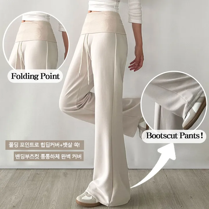 폴딩팬츠🤎뱃살쏙! 허리잘록 [숏&롱✨/5COL] 폴딩 부츠컷 팬츠 기장선택 가을 신상 투웨이 밴딩 스트링 롱 키작녀 키큰녀 빅사이즈 뱃살커버 하체커버 체형보정 트레이닝 바지 당일 추가 이미지 3