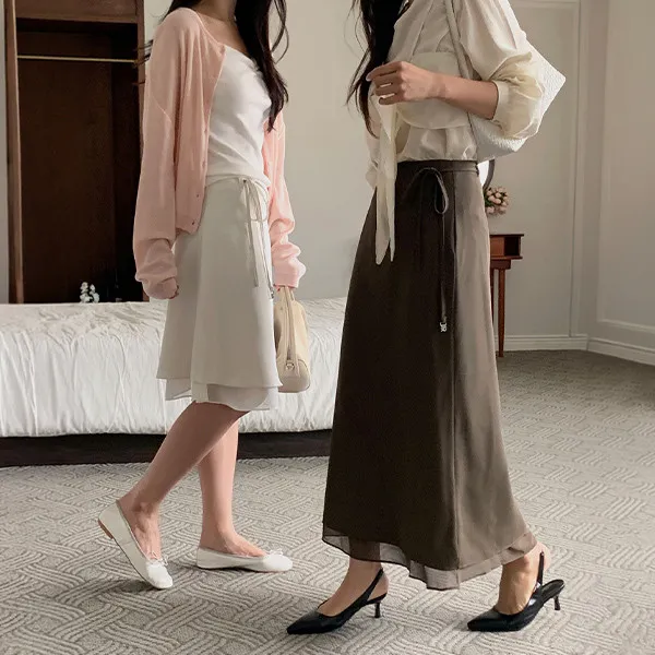 [가을🍁][하객룩💐][2타입/롱&미디][MADE] 블레나 벨티드 쉬폰레이어드 스커트(44~100) (빅사이즈스커트-쉬폰스커트-쉬폰치마-레이어드스커트-빅사이즈치마) 대표 이미지