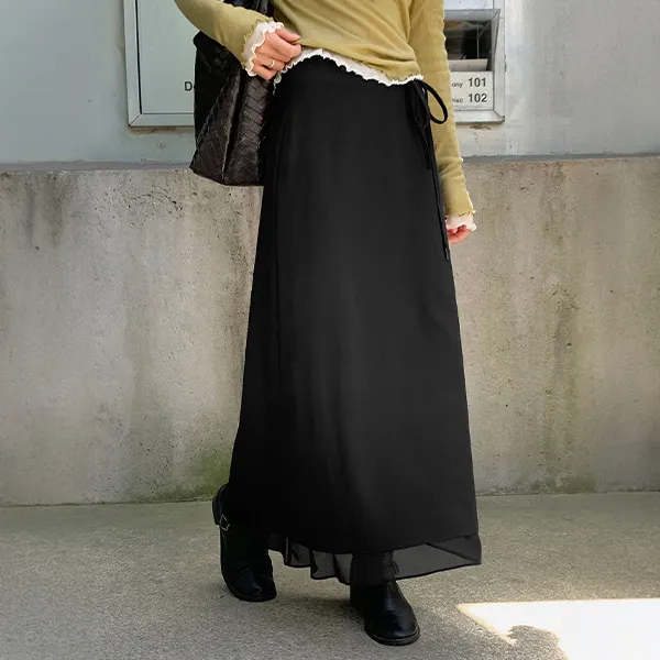 [가을🍁][하객룩💐][2타입/롱&미디][MADE] 블레나 벨티드 쉬폰레이어드 스커트(44~100) (빅사이즈스커트-쉬폰스커트-쉬폰치마-레이어드스커트-빅사이즈치마) 추가 이미지 3