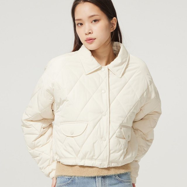 우먼 크롭 퀼팅 점퍼 아이보리