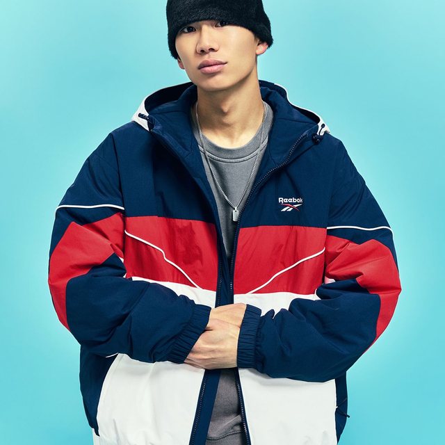 스포티 컬러블럭 패딩 자켓 - 네이비