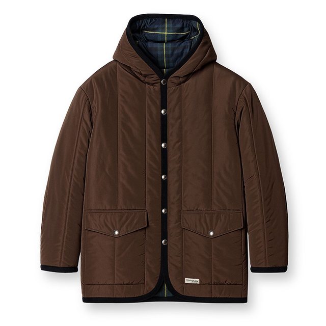 HOODED VERTICAL QUILTED MID JUMPER (BROWN)