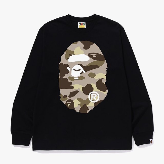 컬러 카모 빅 에이프 헤드 롱 슬리브 티셔츠(M) BLACK/BROWN