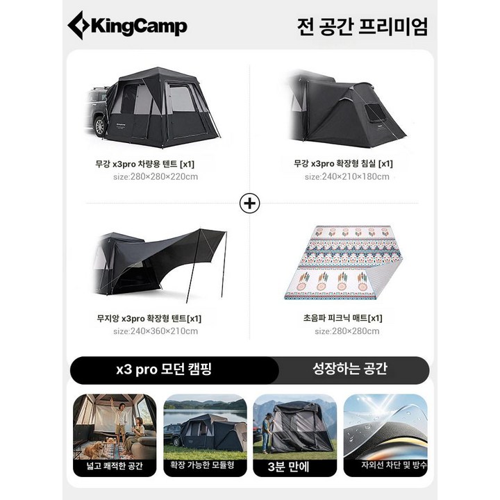 텐트 내부에서 감성 조명과 캠핑 의자를 배치해 아늑하게 꾸며놓은 거실 공간